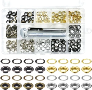 Grommet Tool Kit, 100Set Metal Grommet Eyelets with 3Pcs Install Tool for Shoes, - Picture 1 of 7