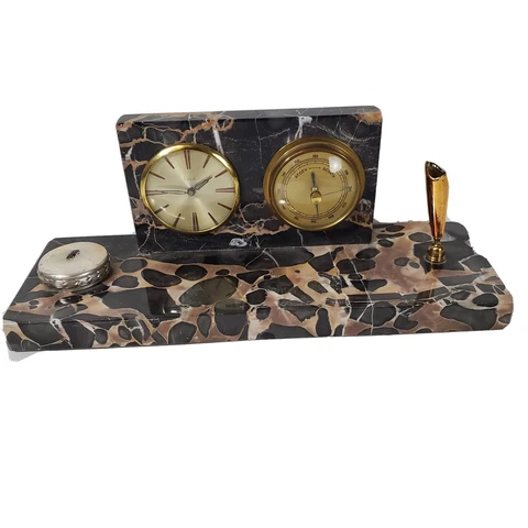 Vtg Lord Desk Swivel Alarm Clock w/ Pen Holder on Marble Base Made in Germany Cover