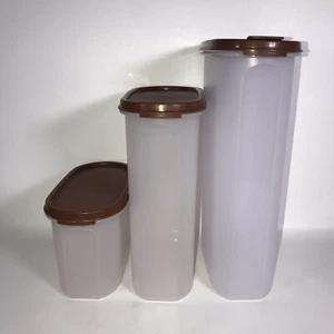 VTG Tupperware Oval Modular Mates #1615, 1614, 1612 w Brown Lids 1616 & 1618-21 - Picture 1 of 7