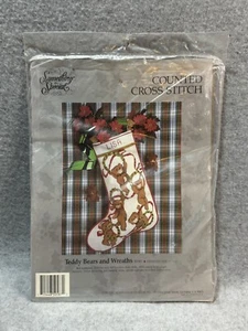 NEW Something Special Counted Cross Stitch Kit TEDDY BEARS AND WREATHS Stocking - Picture 1 of 4