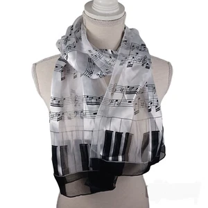 Music Note Keyboard Keys Scarf -Semi Sheer & Silk Feel Stripes -57 Inches Long - Picture 1 of 8