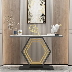 Modern Console Entryway Table with Geometric Base Sintered Stone Top 47.2” Long - Picture 1 of 17