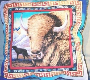 Almohada South West con azul búfalo y lobo talla 17" pulgadas NUEVA - Imagen 1 de 1