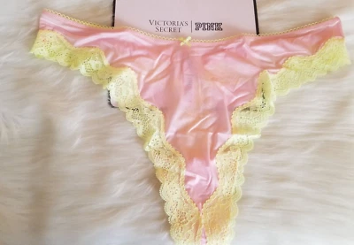 VICTORIA'S SECRET TEASE HIGH LEG SCOOP THONG PANTY XL PINK & YELLOW NWT - Image 1 of 4