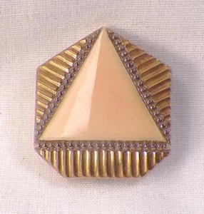 Art Deco Glass Pin Necklace Pendant Peach Gold Silver Enamel Nice - Picture 1 of 3