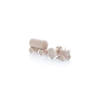 Holzspielzeug Traktor mit Fassanhänger natur HxBxT 3,5x7,5x3cm NEU Holzauto LKW - Picture 1 of 2