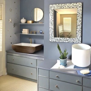 Stunning Blue Mosaic Vanity Mirror - Handmade Silver Detail, Decorative Bathroom - Picture 1 of 3