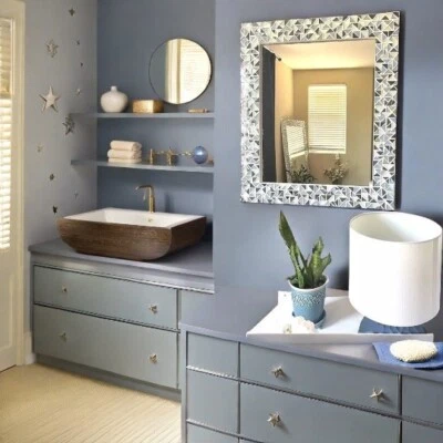 Stunning Blue Mosaic Vanity Mirror - Handmade Silver Detail, Decorative Bathroom - Image 1 of 3