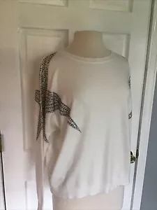 AAEDA white long sleeve dressy top with rhinestones NWT ~ Large - Picture 1 of 9