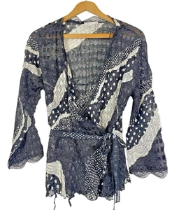 Alberto Makali Wickeltop Gr. XL schwarz weiß Crinkle transparent Artsy Gypsy Whimsigoth - Bild 1 von 14