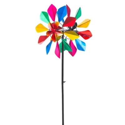 Kinetic Art Metall Windrad Multi-colored Flower Duett Doppel Windrad Gartendeko - Bild 1 von 4
