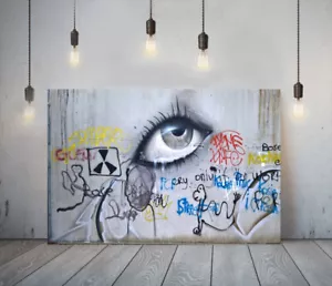 BANKSY STREET EYE - LONA ENMARCADA PROFUNDA IMPRESIÓN DE GRAFFITI DE ARTE DE PARED - NEGRO ROJO AMARILLO - Imagen 1 de 17