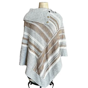 White House Black Market Poncho Shawl Wool Blend Fair Isles Gray Gold Knit XS - Picture 1 of 6