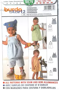 Vestido, top, pantalones cortos patrón 9879 talla 3M-18M sin cortar - Imagen 1 de 2