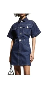 Frame NWT Oversized Button Detail Denim Mini Shirt Dress Size XL Pockets Blue - Picture 1 of 7