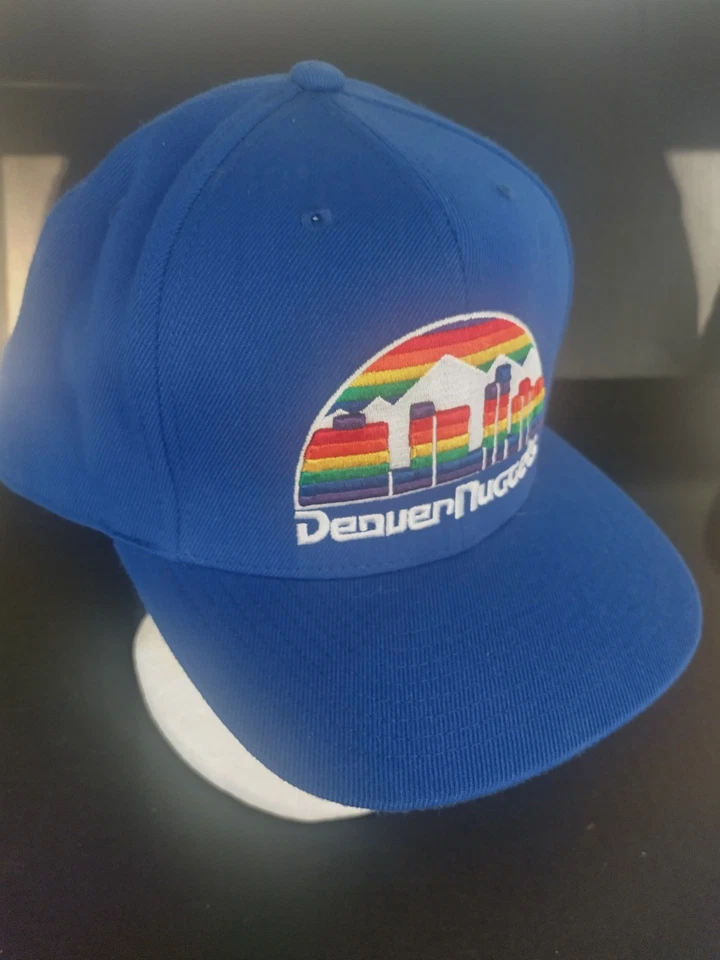 Denver NuggetsMitchell & Ness NBA Fitted Hat 7 3/4 Blue With Rainbow Logo Cap - Image 1 of 4