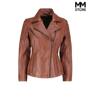 Biker-Lederjacke Damen im Used-Look – hellbraun mit Paspeldetail - Bild 1 von 7