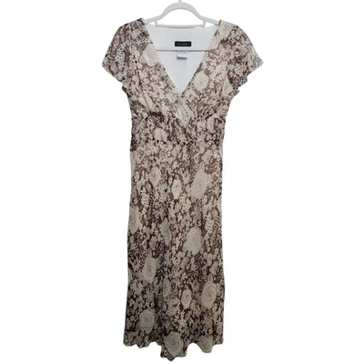 B. Smart V-Neck Brown Cream Floral Dress Size 6 - Image 1 of 4