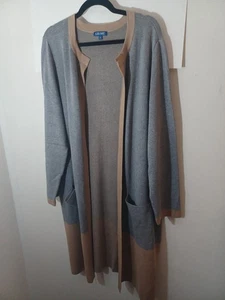 Liz & Me Womens Grey/Tan Open Front Coat Length Cardigan New No Tags Size 1X - Picture 1 of 11