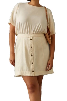 Falda vaquera y camiseta tejida Pilcro Anthropologie mini vestido algodón 26W marfil Foto 1 de 4