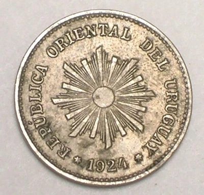 1924 Uruguay Uruguayan One 1 Centesimo Sun Design Coin F - Image 1 of 2