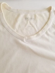 HUGO BOSS Undershirt T-Shirt V-neck Neck Soft 100% Cotton Cream SIZE Large - Picture 1 of 10