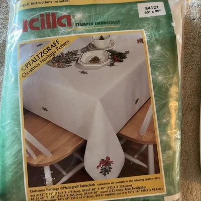 BUCILLA Stamped Embroidery Kit - WINTERBERRY Tablecloth - 60" x 90" -With Floss! - Image 1 of 3