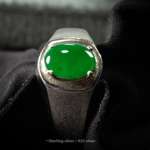 💎 14.65ct Natural Jadeite, Sterling 925 - Untreated, Burma Gem, Ring size 9 US - Picture 1 of 9