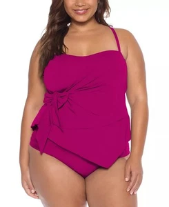 Becca ETC POMEGRANATE Plus Size Wrap Tankini Swim Top, US 16/18 - Picture 1 of 2