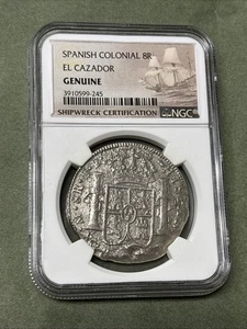NGC Certified Spanish Colonial 8R El Cazador Shipwreck Certification Coin 1700s - Picture 1 of 10