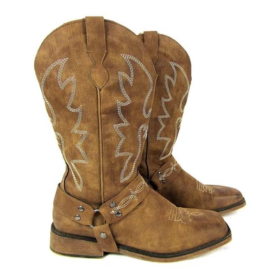 SheSole 女式西部人造皮靴棕色方头美国尺码 11 EU42 VGC — 第 1/4 张图片