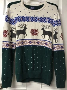 Suéter Chaps Fair Isle Navidad Reno Para Hombre Talla Mediana Verde Beige Azul Rojo - Imagen 1 de 5