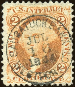 U.S. Revenue: Scott R8c 2c Certificate orange, 1864 bank handstamp - Picture 1 of 1