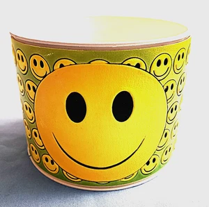 Vintage 80s Smiley Face canister container all over tooled vinyl & hard plastic - Picture 1 of 4