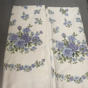 VTG Mohawk Floral Purple Blue White Muslin Double Flat Sheet 78x92 Cutter Craft - Picture 1 of 8