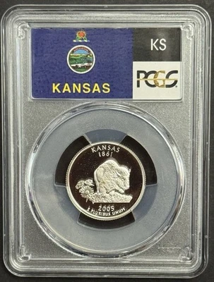 2005-S Kansas 90% SILVER Washington Quarter ~PCGS PR69DCAM State Flag Label - Image 1 of 2