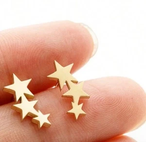 Gold Plated Stainless Steel Star Bar Earrings | Dainty Minimalist Studs  - Picture 1 of 2