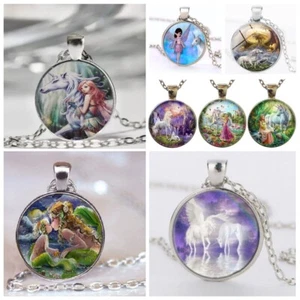 Fairy Tale Friends Dragon Unicorns Silver Pendant Chain Necklace Free Gift Bag - Picture 1 of 25
