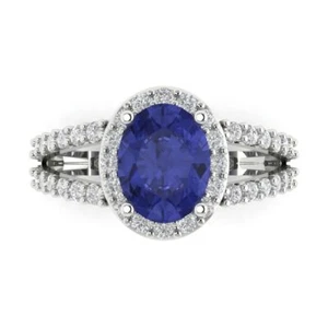 2.6Ct Oval Cut Simulated Tanzanite Engagement Ring for Women, 14K White Gold - Picture 1 of 11