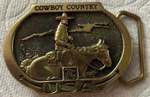 Fibbia per cintura vintage Cowboy Country-Western Savings serie 1 USA - Foto 1 di 6