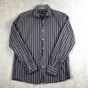 Hugo Boss Button Up Shirt Mens XL X Large Black Gray Striped Long Sleeve