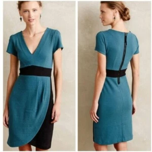 NWT Anthropologie Maeve Turquoise Blue Splitshade Tulip Hem Dress Size Medium - Picture 1 of 7