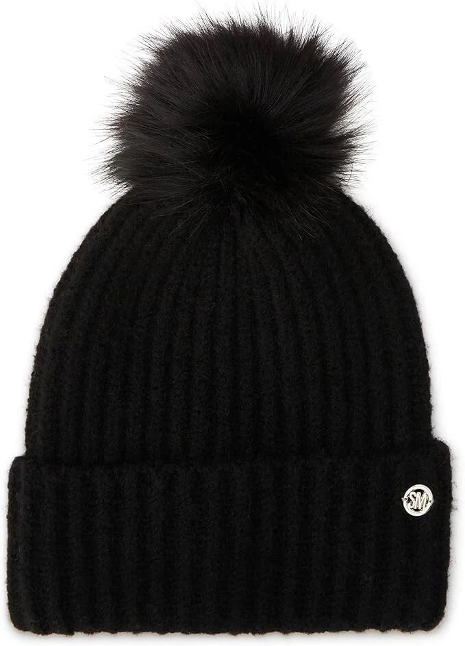 Gorro tejido acanalado jaspeado para mujer STEVE MADDEN, negro, talla única Foto 1 de 1