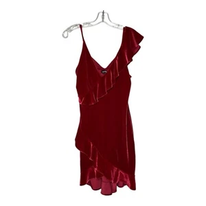 Express Dress Womens Small Pink Velvet Ruffle Romantic Date Night Wedding Guest - Picture 1 of 15
