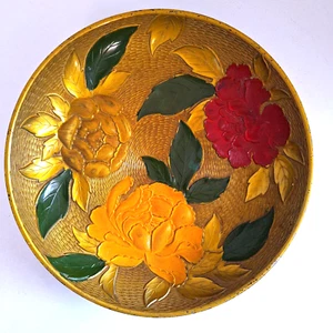 Vintage MCM 1950's Japan Raised Floral Plastic Bowl 10" Round  Retro - Picture 1 of 6