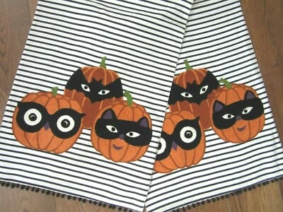 K & K FALL HALLOWEEN Embroidered PUMPKIN STRIPED TABLE RUNNER 16" x 72" NEW - Image 1 of 4