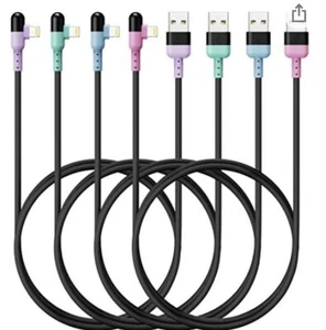 NWT 4 Pack Premium iPhone Lightning Cable 10/6/6/3ft 90 Degree Fast Charging  - Picture 1 of 7