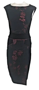 Phase Eight Women's Dress Size 8 Black Purple Floral Glitter Sleeveless Used F1 - Picture 1 of 11