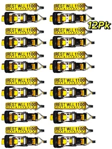 12-PK 1.5 pulgadas x 15 pies trinquete correas de amarre 3300 lb fuerza de rotura gancho de DJ con bloqueo - Imagen 1 de 6