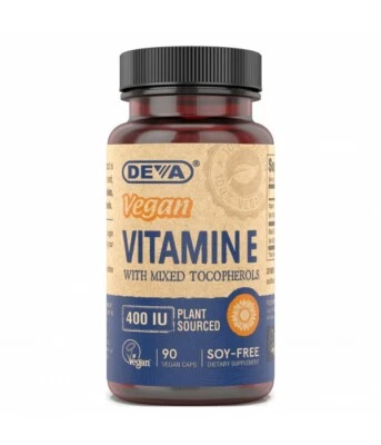 Deva Vegan Vegetarian Vitamin E 400 IU with Mixed Tocopherols, 90 vcaps SOY-FREE - Image 1 of 3